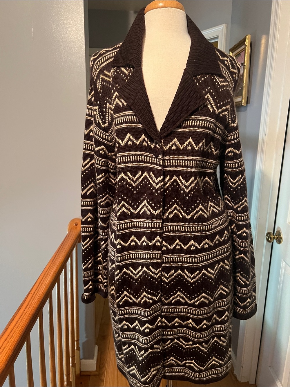 Liz Claiborne Cozy Brown & Cream Knit Cardigan Dress